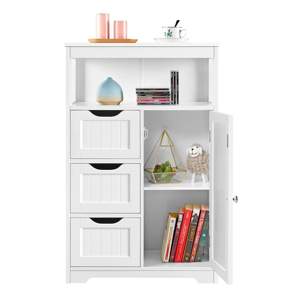 Alden Design Wooden Bathroom Storage Cabinet with Open Shelving, White - Image 3