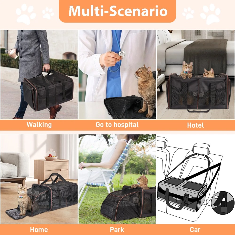 LitaiL Cat Carrier for 2 Cats, 2-in-1 Double Pet Carrier with 2 Litter Boxes, Portable Soft Sided Dog Carrier for Traveling, Black - Image 5