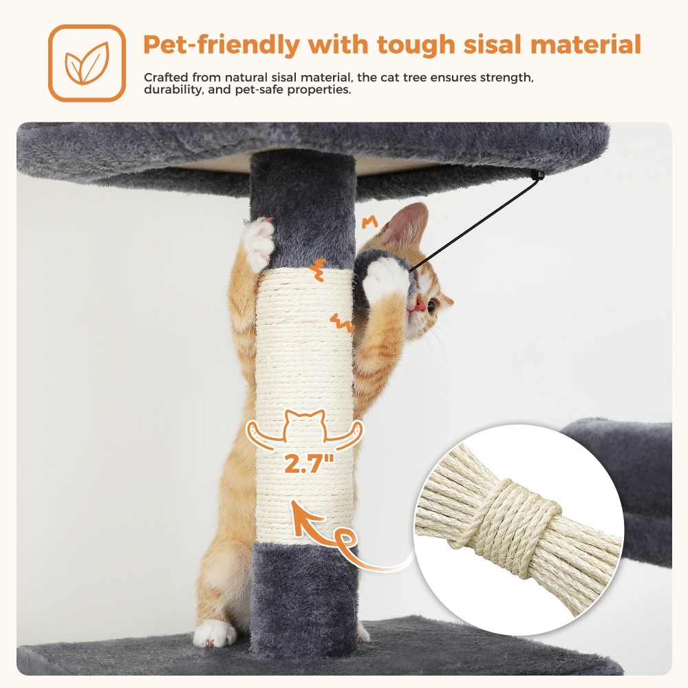 PEQULTI 71 " Large Cat Tree Tower for Cat with Dual Condos and 6 Scratching Posts Indoor Dark Gray - Image 7