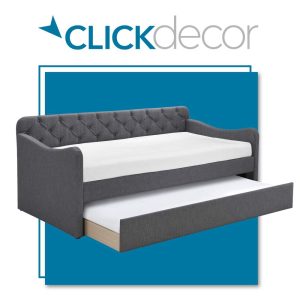 ClickDecor Carmina Twin Size Upholstered Daybed Sofa with Roll Out Trundle, Diamond Tufted Backrest, Dark Gray