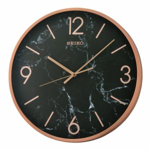 Seiko Stylish, Round, Noir Marble-Look Quartz Wall Clock, Round, Black, QXA760PLH