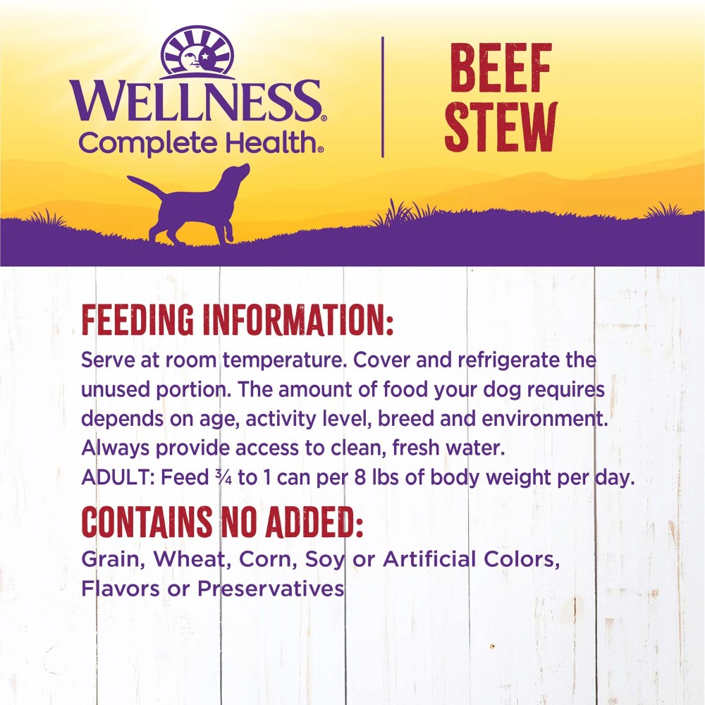 Wellness Complete Health Stew Adult Canned Wet Dog Food, Grain Free, Natural, Beef Recipe, 12.5 oz, Pack of 12 Cans - Image 5
