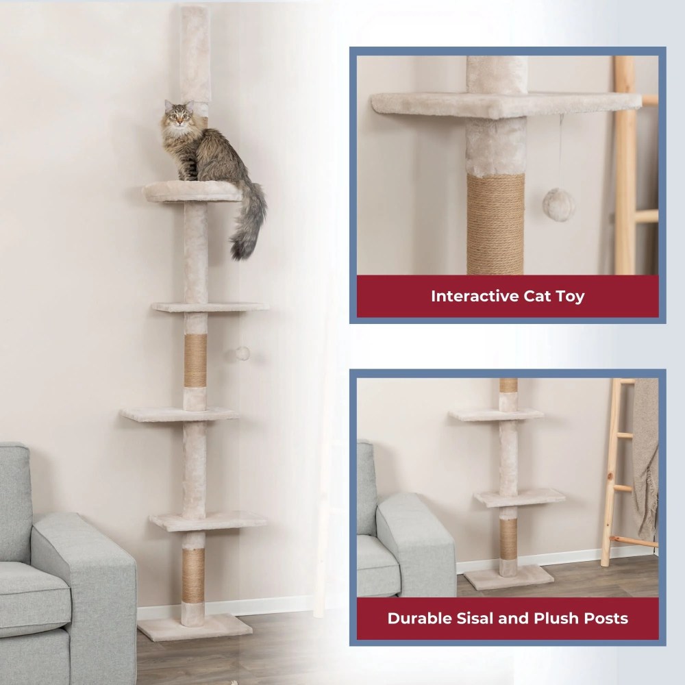 TRIXIE Kobe Sisal & Plush 90.5"-104" Ceiling Mount Cat Tree, 4-Level Cat Tower, Beige - Image 7