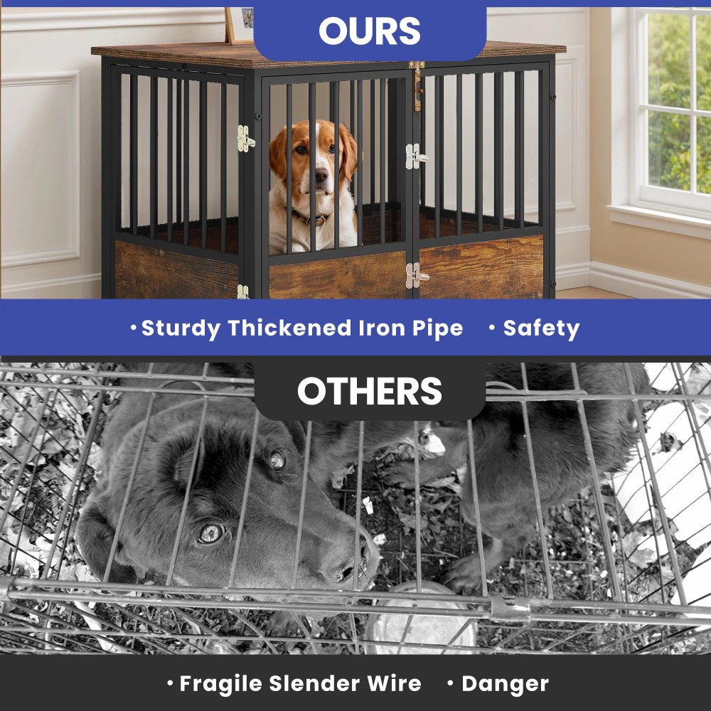 ModFusion 38" Double Door Dog Crate with Wooden Top for Storage, Locking Casters, and Waterproof Surface-Durable, Easy-to-Clean Pet Crate - Image 6