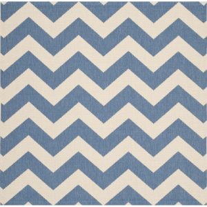 Safavieh Courtyard Bailey Chevron Indoor/Outdoor Area Rug, Blue/Beige, 6'7" x 6'7" Square