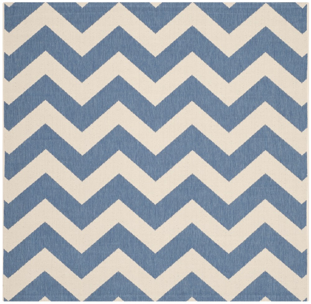 Safavieh Courtyard Bailey Chevron Indoor/Outdoor Area Rug, Blue/Beige, 6'7" x 6'7" Square