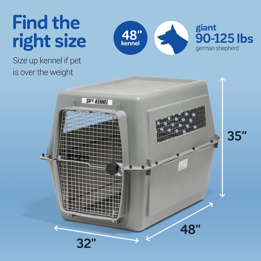 Petmate Sky Kennel for Dogs, IATA Approved, Plastic Travel Carrier, Gray, For Dogs 90-125 lbs, Jumbo Extra Extra Large, 48" x 32" x 48" - Image 6