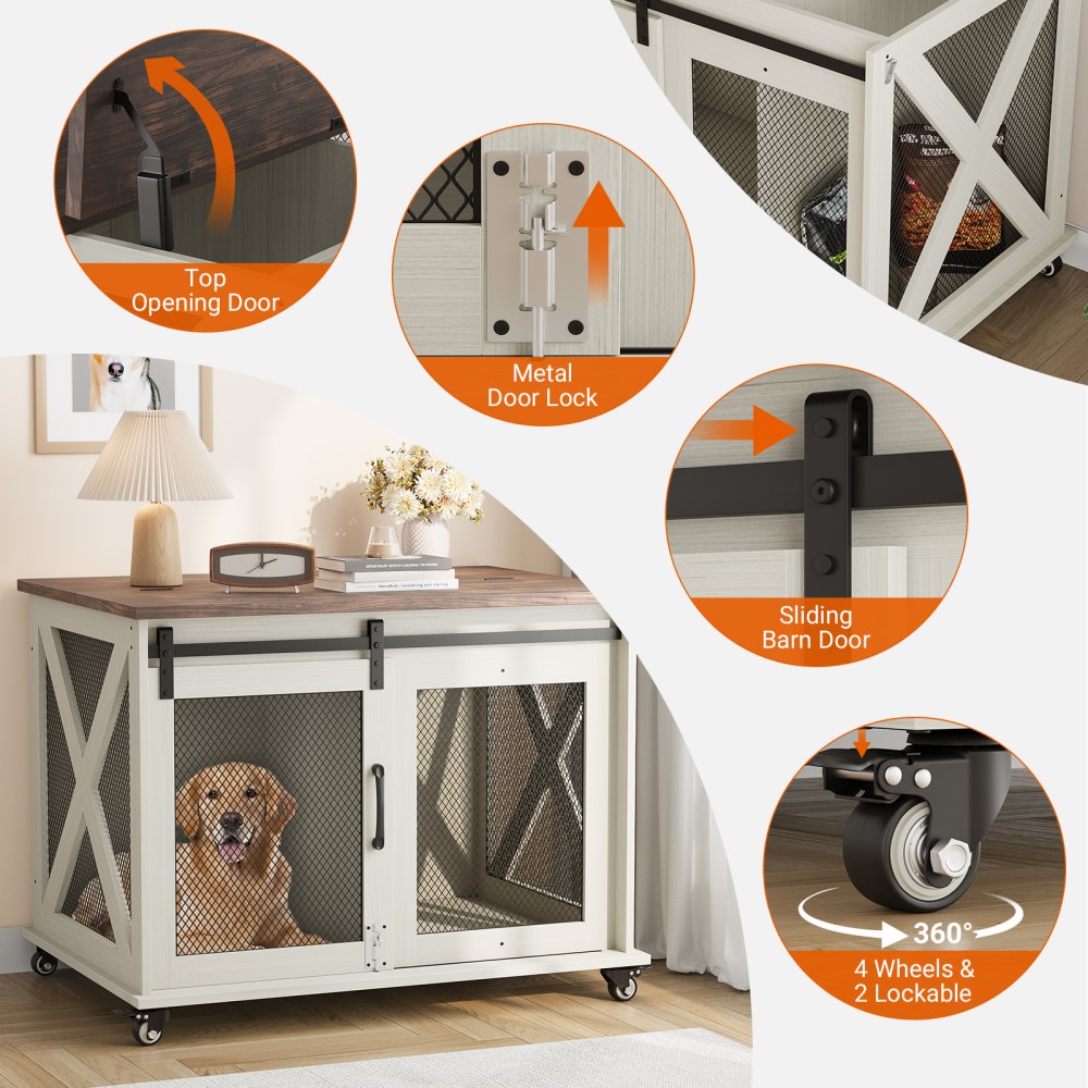 37" Stress-Free Dog Crate with Dual Access Sliding Barn Door & Flip Top Design Creates a Cozy Den for Your Pet - Image 47