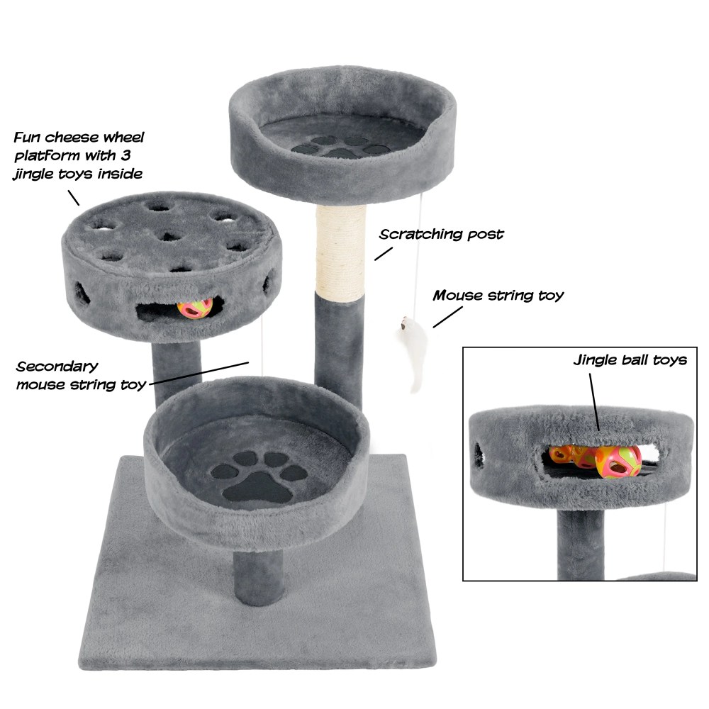 PETMAKER Tall Cat Tree Condo with Perches, Scratch Post, and Wheel Toy - Image 5