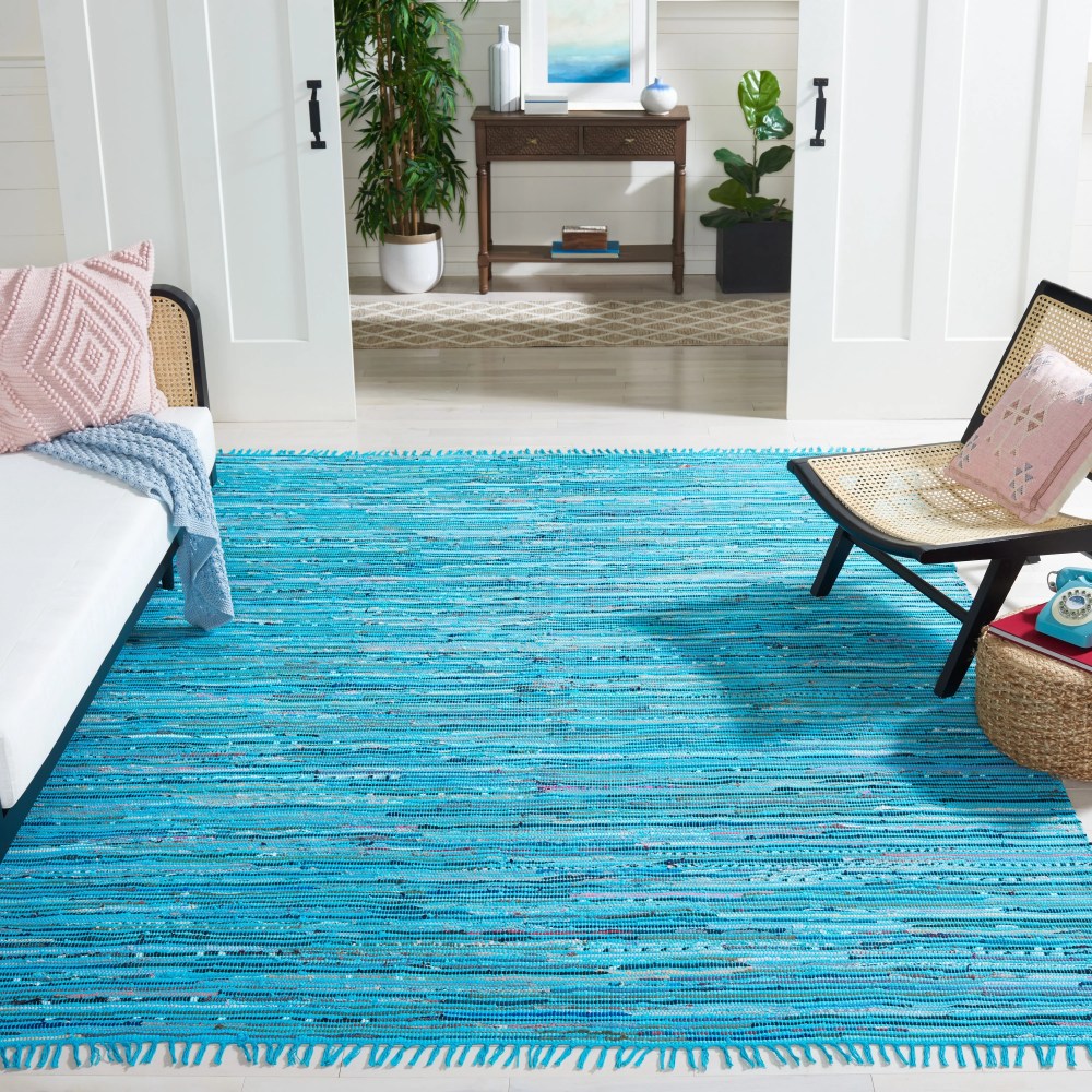 SAFAVIEH Rag Skylar Striped Cotton Area Rug, Turquoise/Multi, 8" x 10" - Image 6