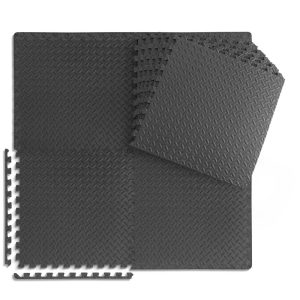 WF Athletic Supply 24 sq ft Black Diamond Thick EVA Foam Interlocking Exercise Flooring, 6-Tile