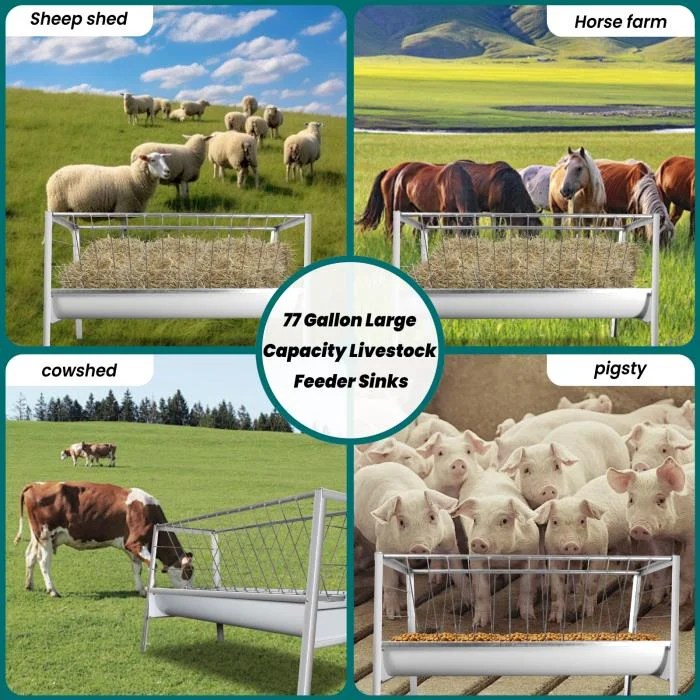 Goat Hay Feeder, 5-Feet Long, Easy to Assemble and Carry, 77 Gallon Capacity Livestock Feeder with Deeper Feeding Pan - Image 2