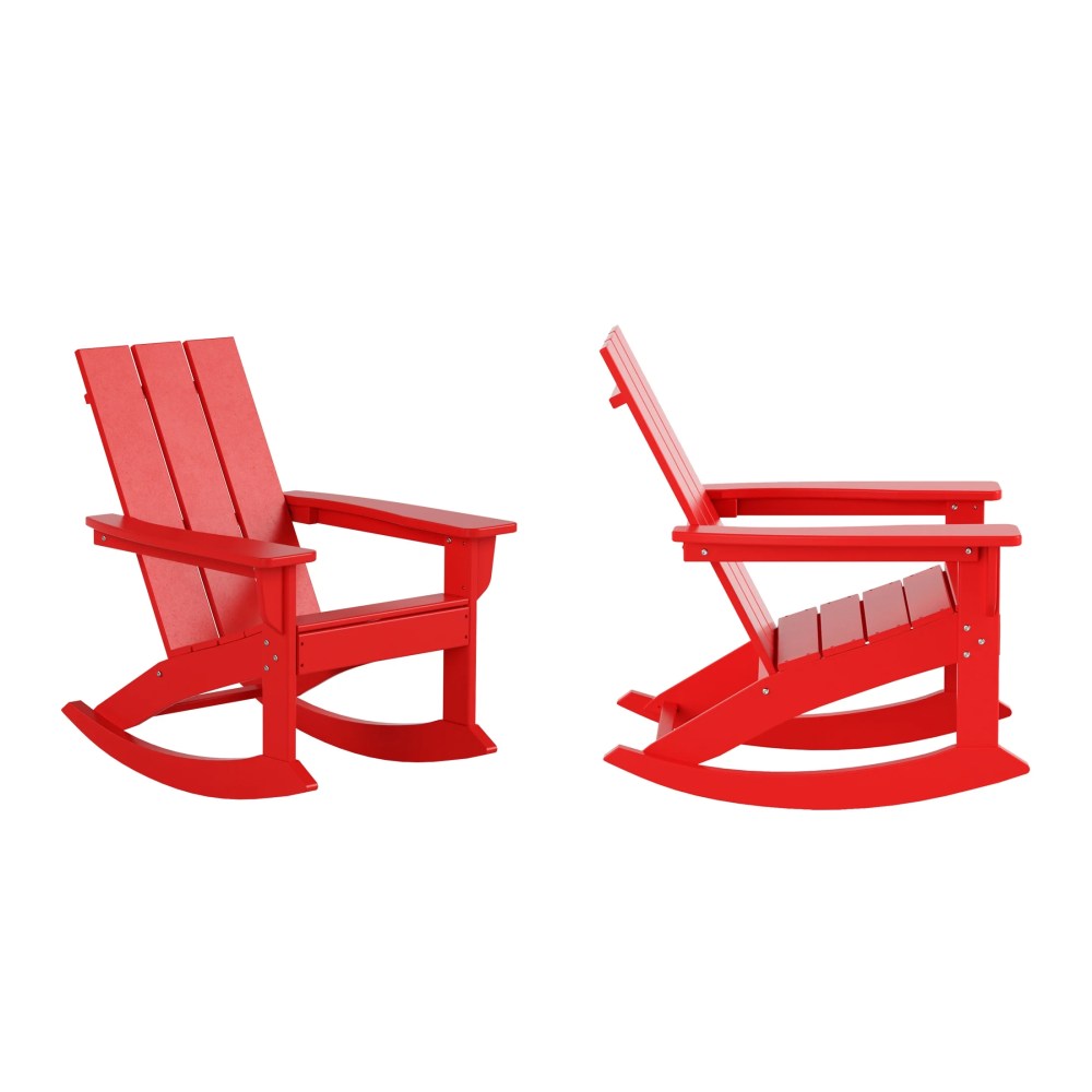 GARDEN Set of 2 Modern Plastic Outdoor Rocking Chairs for Patio Porch, Red - Image 3