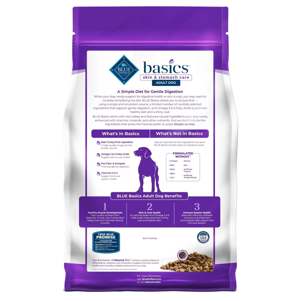Blue Buffalo Basics Grain Free Adult Dry Dog Food, Turkey, Chicken Free, 24lb Bag - Image 2