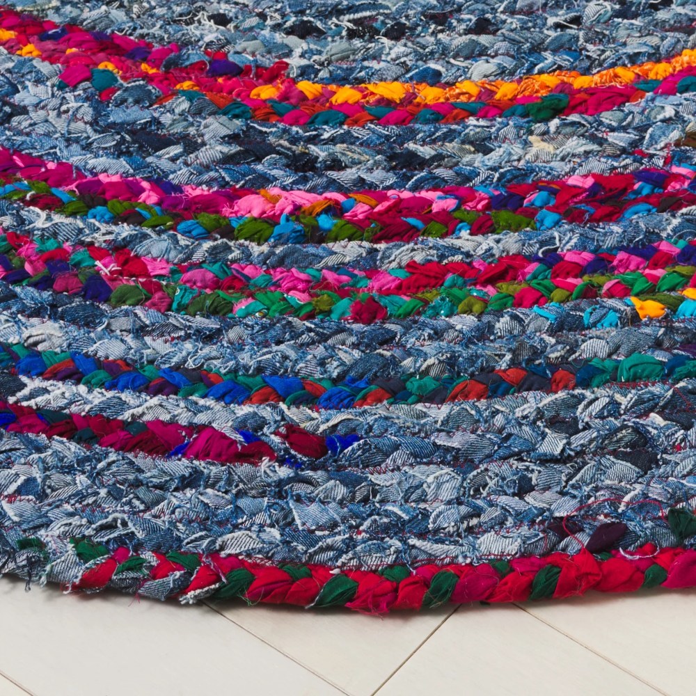 Safavieh Braided Rug Collection Indoor Country Cottage Flat Weave Blue/Red Geometric Area Rugs, 5" x 5" Round, Reversible - Image 2