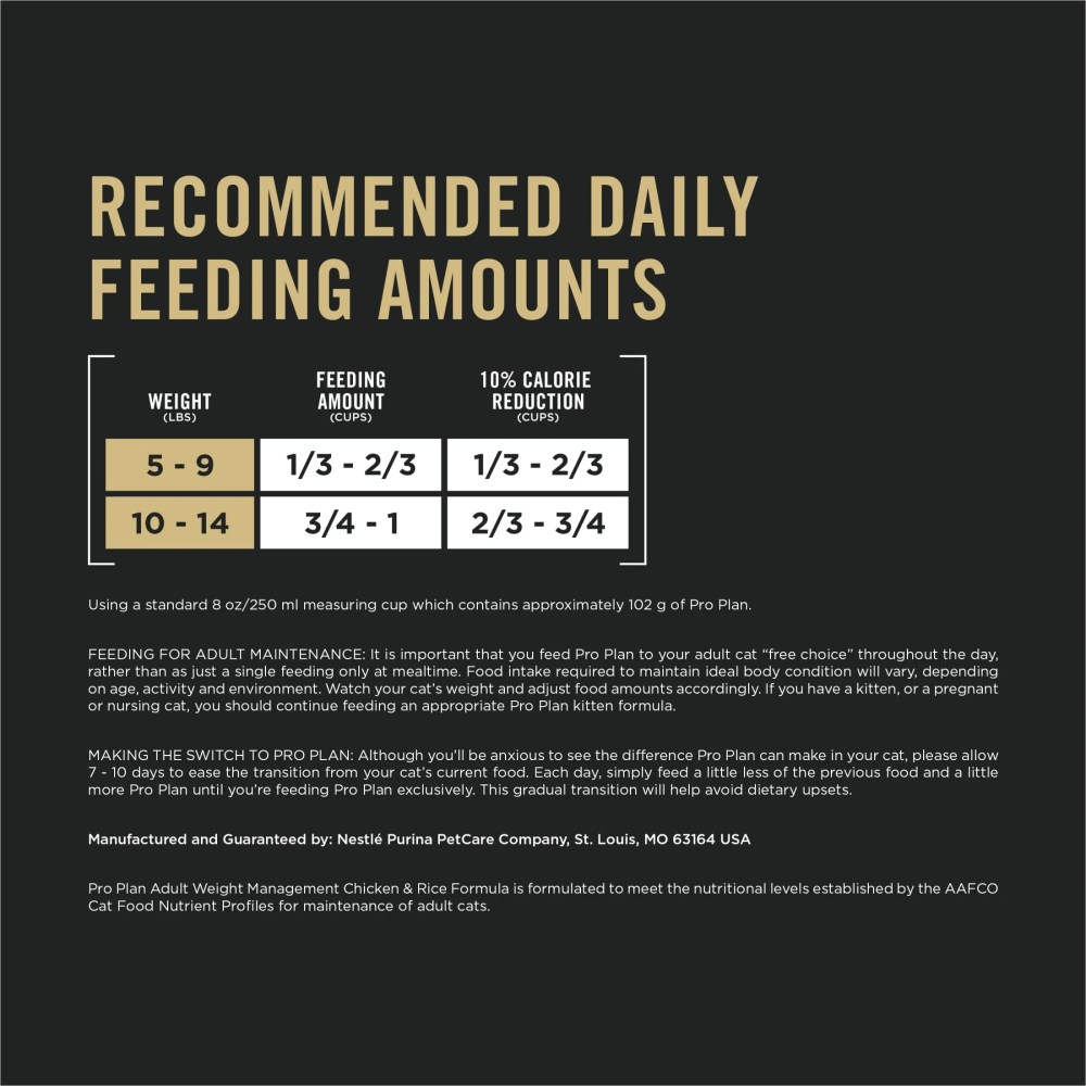 Purina Pro Plan Weight Management Chicken and Rice Adult Formula Dry Cat Food, 16 lb. - Image 6