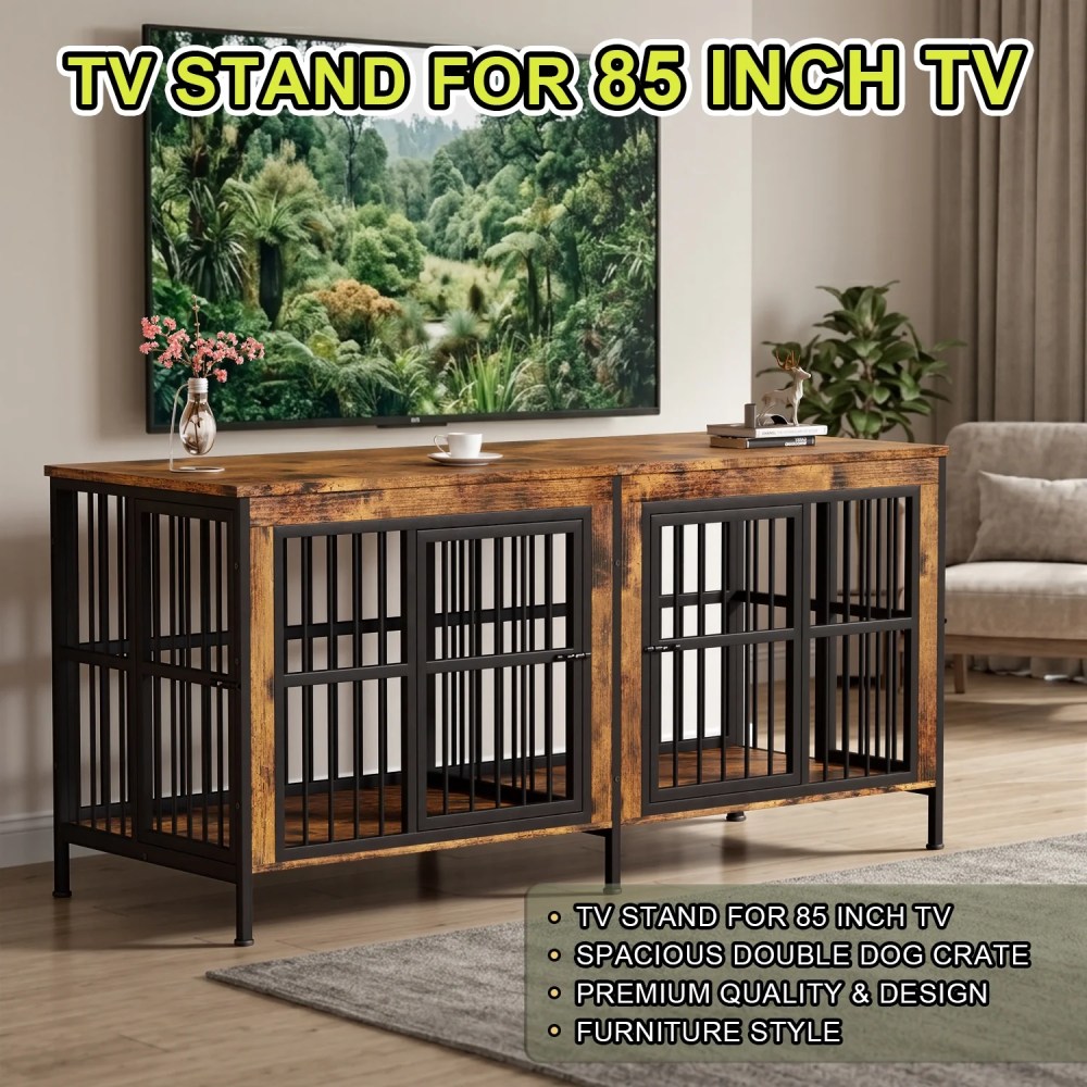 YOKWOK 78 Inch Dog Crate Furniture for Large Dogs with Sturdy Removable Divider, Extra Large Double Doors Dog Kennel Furniture, Thick Wooden Dog cage Furniture, Brown - Image 6