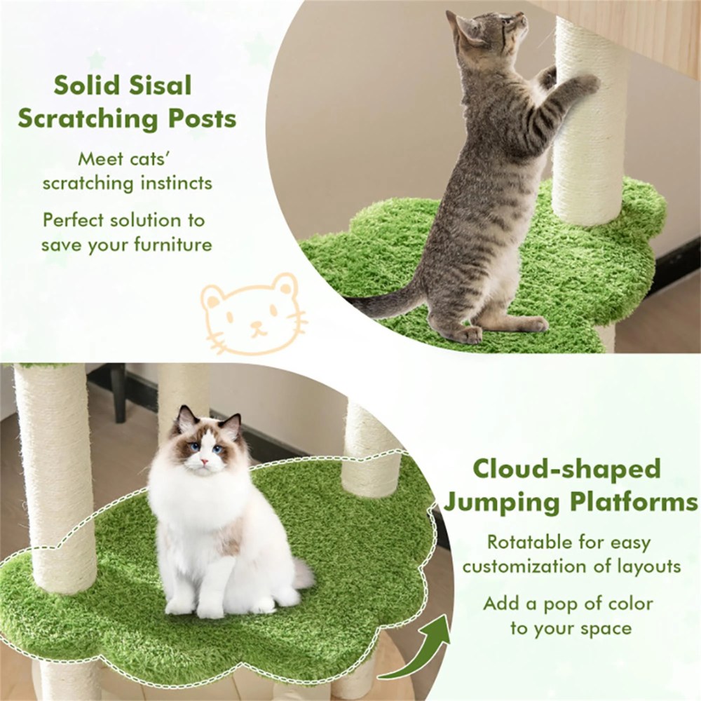 Pefilos 55" Cat Tree Condo for Multiple Cats Furniture Cat Tree House for Outdoor Cat Tower for Indoor Cats Large Pet Club, Beige - Image 7