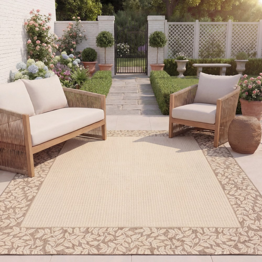 SAFAVIEH Courtyard Regent Oriental Indoor/Outdoor Area Rug, Natural/Brown, 5'3" x 7'7" - Image 5