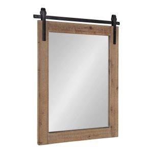 Kate and Laurel Cates Rustic Wall Mirror, 22" x 30" Rustic Brown, Farmhouse Barn Door-Inspired Wall Decor