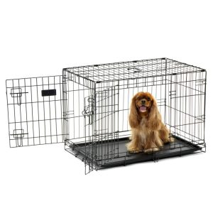 Carlson Secure Compact Double Door Metal Dog Crate, Medium Breeds Up to 45 Pounds, 30"L x 19"W x 22"H, Includes Divider Panel, Black