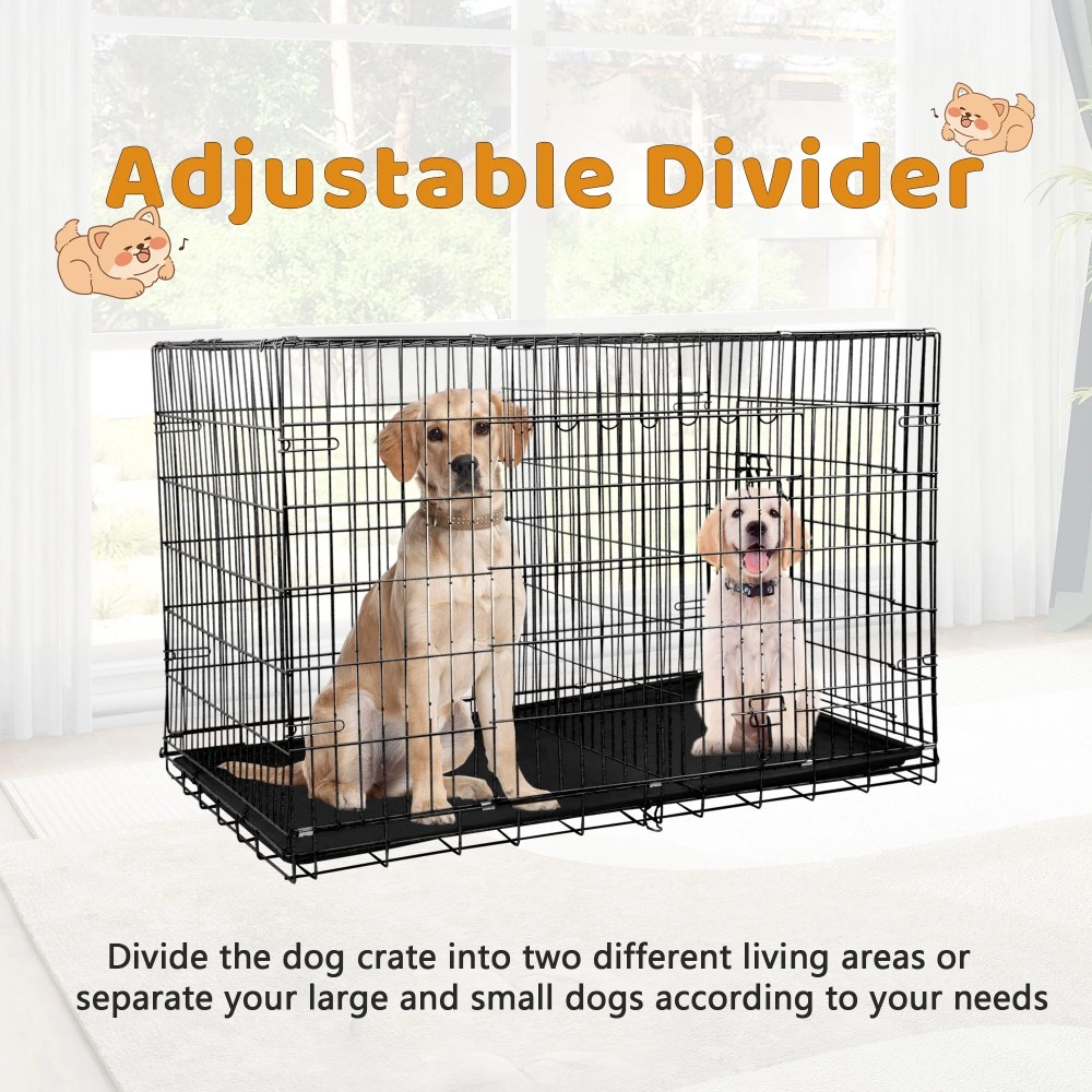 YRLLENSDAN 48 inch Foldable Large Dog Crate for Large Dogs, Metal Wire Dog Cage with Plastic Tray and Handle Double-Door Outdoor Dog Crates and Kennels for Medium dogs, Black - Image 2