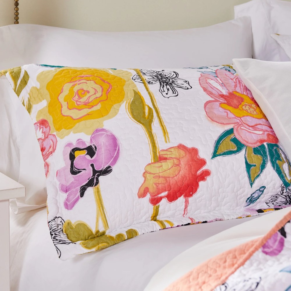 Global Trends Wildflower Dream Modern Floral 100 Cotton Reversible Quilt Set, White, 2-Piece Twin/XL - Image 2