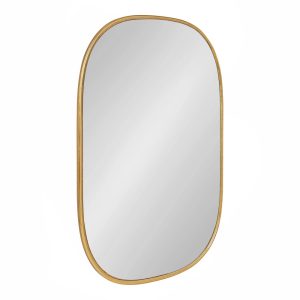 Kate and Laurel Caskill Decorative Mid-Century Modern Rounded Edged Rectangular Frame Wall Mirror in Gold Leaf, 2435.5 Inches