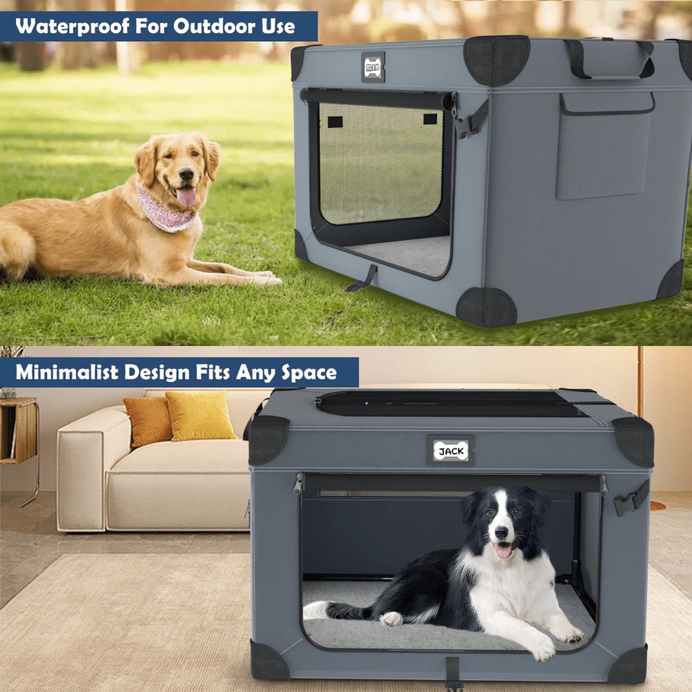 30 Inch Collapsible Dog Crate for Medium Large Dogs, 3-Door Foldable Soft Kennel with Fleece Bed and a Folding Bowl, Suitable for Indoor & Outdoor Portable Pet Kennel - Image 4