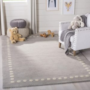 SAFAVIEH Kids Fiona Solid Bordered Wool Area Rug, Grey, 4" x 6"