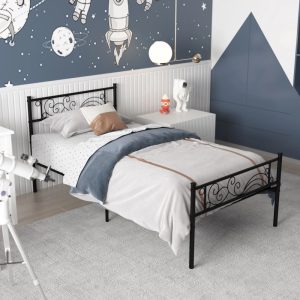 Yoneston Twin Size Metal Platform Bed Frame with Headboard Footboard for Kids Room,Black