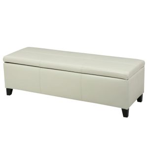 Noble House Brendan Rectangular Faux Leather Storage Ottoman, Ivory