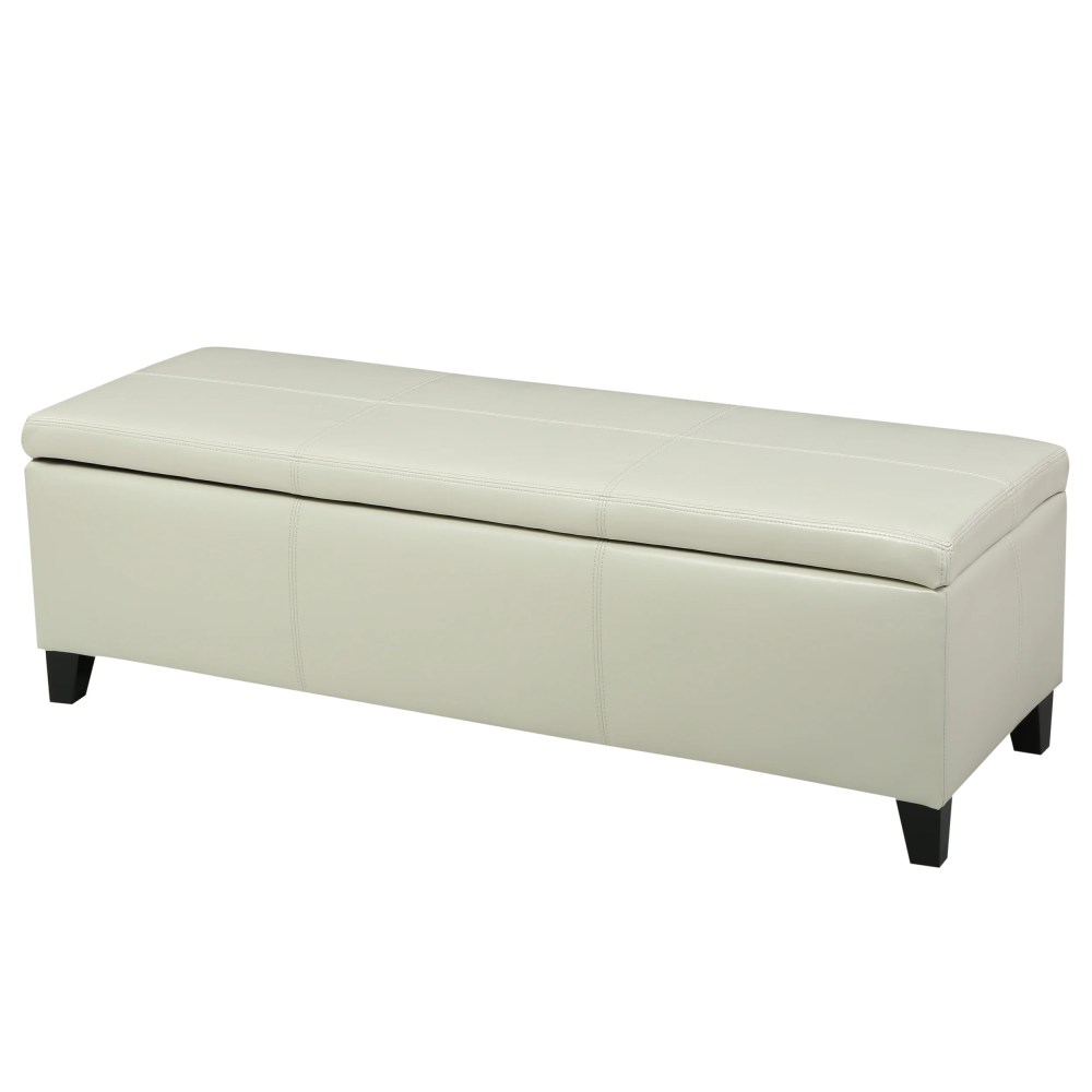 Noble House Brendan Rectangular Faux Leather Storage Ottoman, Ivory