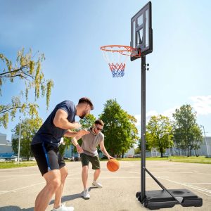 Arlopu 44" Portable Basketball Hoop Basketball Goal System for Kids Youth, 4.4-10ft Adjustable Height, with Wheels, Indoor Outdoor Use