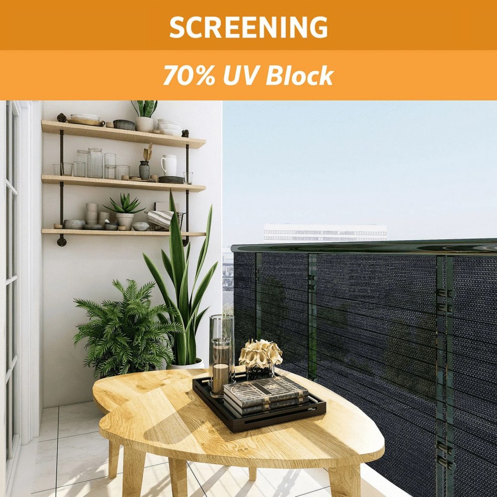 Coolaroo Privacy Screen Shade Fabric with 70 UV Block Protection for Fence, Carports, Balcony, Wind Block, Car Protection, 6" x 100", Black - Image 3