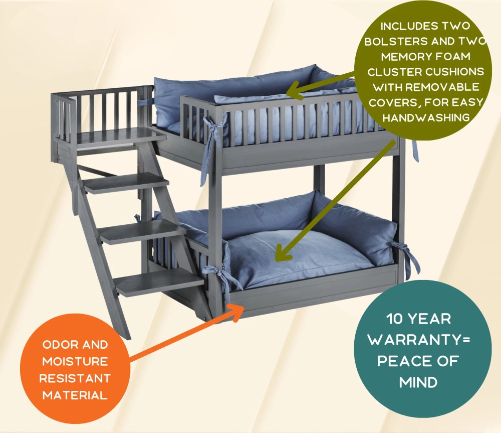 New Age Pet ECOFLEX Aspen Dog Bunk Bed in Grey, Two Memory Foam Cushions - Image 7
