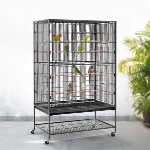 Alden Design 60.5" H Extra-Large Wrought Iron Parrot Cage Bird Cage with Stand, Black