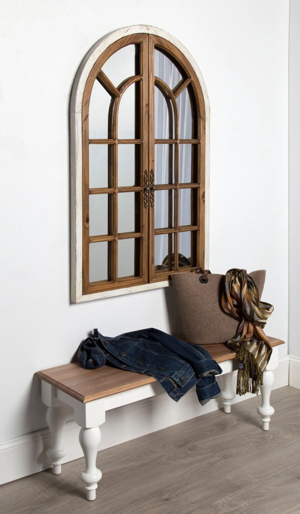 Kate and Laurel Boldmere Large Traditional Wood Windowpane Arch Mirror, 2844, Rustic Brown and White - Image 5