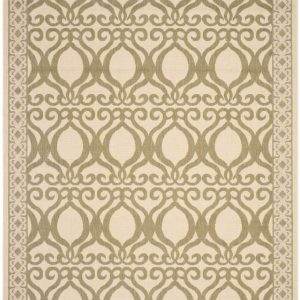 SAFAVIEH Courtyard Colton Geometric Indoor/Outdoor Area Rug,  Natural/Olive,  5'3" x 7'7"