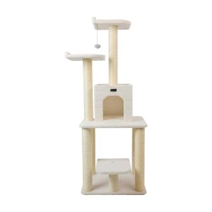 Armarkat 62-in Real Wood Cat Tree & Condo Scratching Post Tower,  Ivory