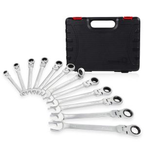 12 Piece Metric Wrench Set,180'Flex Head & 72 Tooth Ratcheting Wrenches with Blow Mold Storage Case,Chrome Vanadium Steel,1 Set,Black
