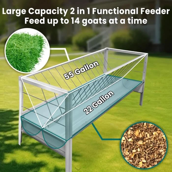 Goat Hay Feeder, 5-Feet Long, Easy to Assemble and Carry, 77 Gallon Capacity Livestock Feeder with Deeper Feeding Pan - Image 4