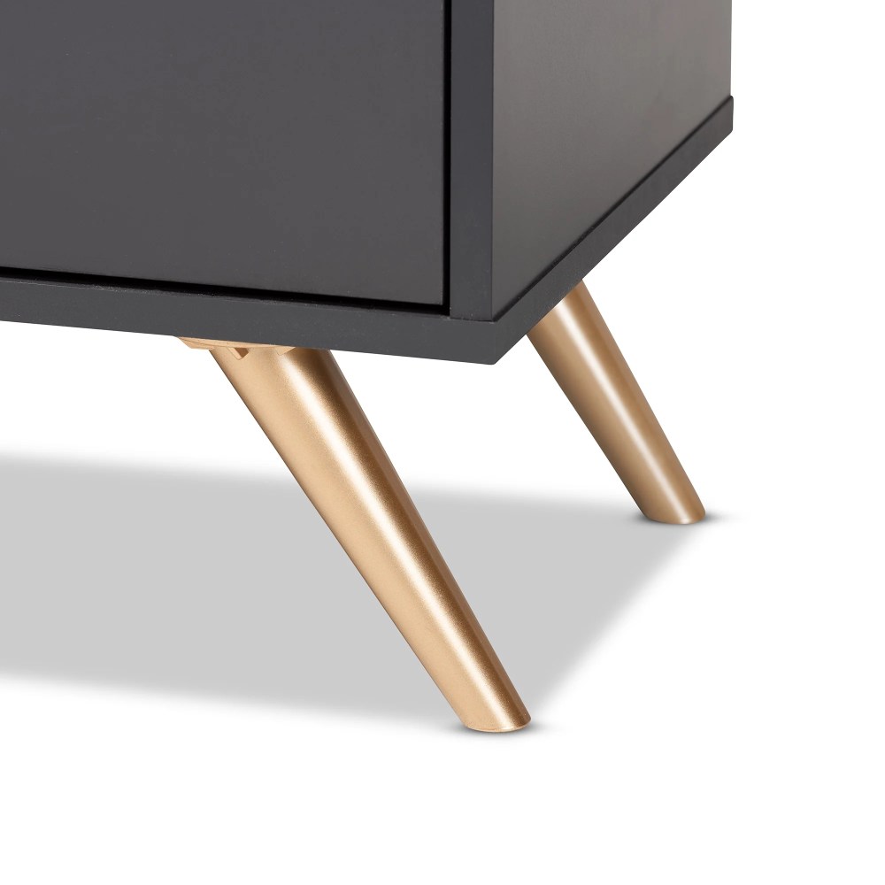 Baxton Studio Kelson Modern and Contemporary Dark Grey and Gold Finished Wood 3-Door Shoe Cabinet - Image 8