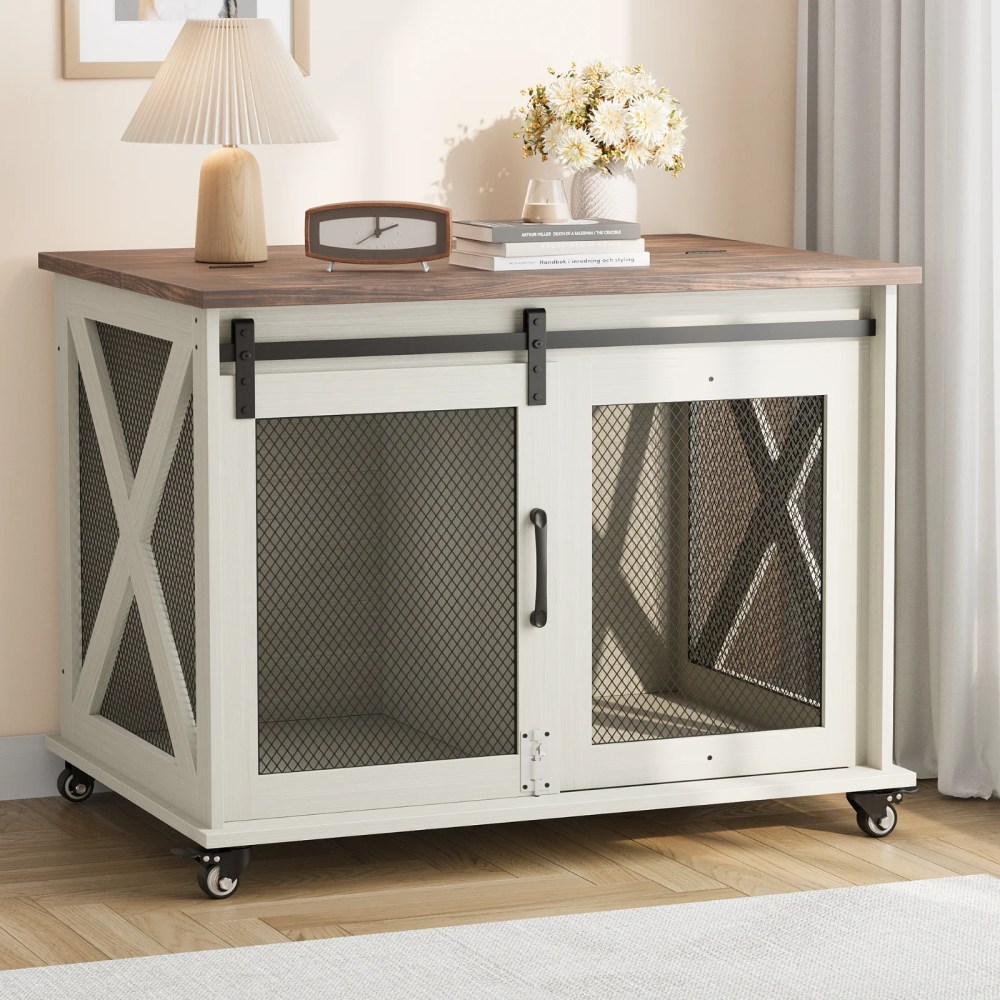 37" Stress-Free Dog Crate with Dual Access Sliding Barn Door & Flip Top Design Creates a Cozy Den for Your Pet - Image 25