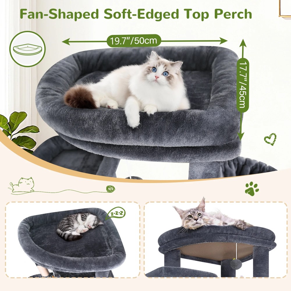 Globlazer 84" Multilevel Large Cat Tree Tower for Indoor Cats with 2 Condos, 3 Hanging Baskets & 8 Scratching Posts, Dark Gray - Image 7