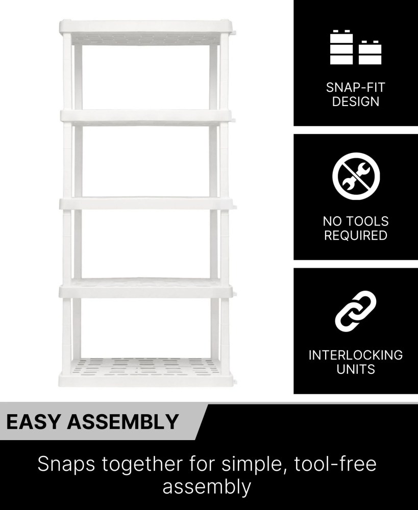 Oskar Plastic Shelving Unit Storage Shelf 5-Tier 74"H x 36"W x 18"D White 750lb Capacity - Image 19