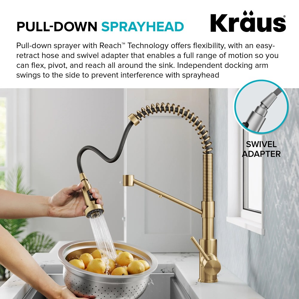 KRAUS Bolden 2-in-1 Commercial Style Pull Down Single Handle Water Filter Kitchen Faucet for Reverse Osmosis or Water Filtration System in Spot-Free Brushed Brass - Image 4