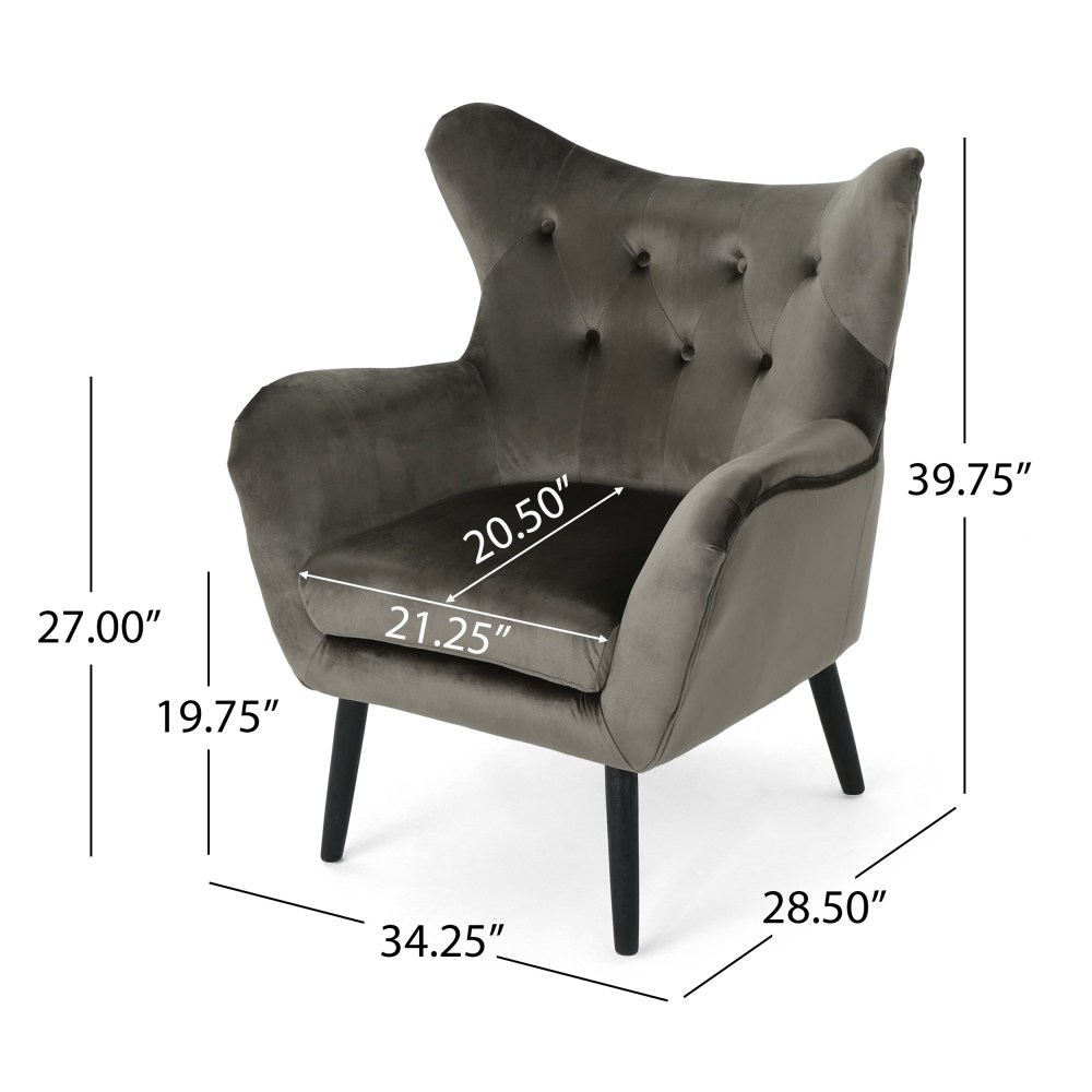 Noble House Ochoa Mid Century Modern Velvet Armchair in Grey with Oak Wood Legs - Image 2