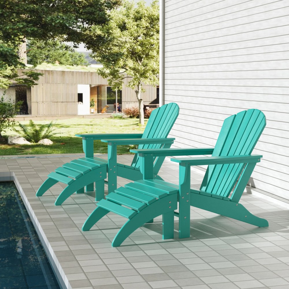 Westin Outdoor 4-Piece Adirondack Patio Chairs with Ottoman Footrest Set, Turquoise - Image 5