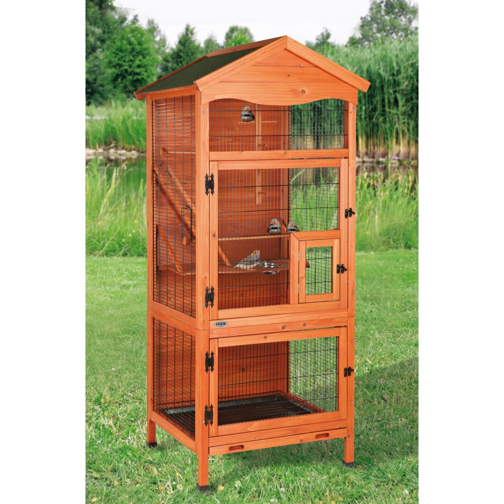 TRIXIE Large 70" Indoor-Outdoor Wooden Birdcage with 3 Front Doors & 2 Perches, Brown - Image 3